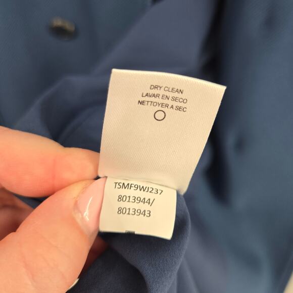 Tahari ASL 2 Belted Trenchcoat Coat Slate Blue Tie Midi Double Breasted Collared - Picture 11 of 12